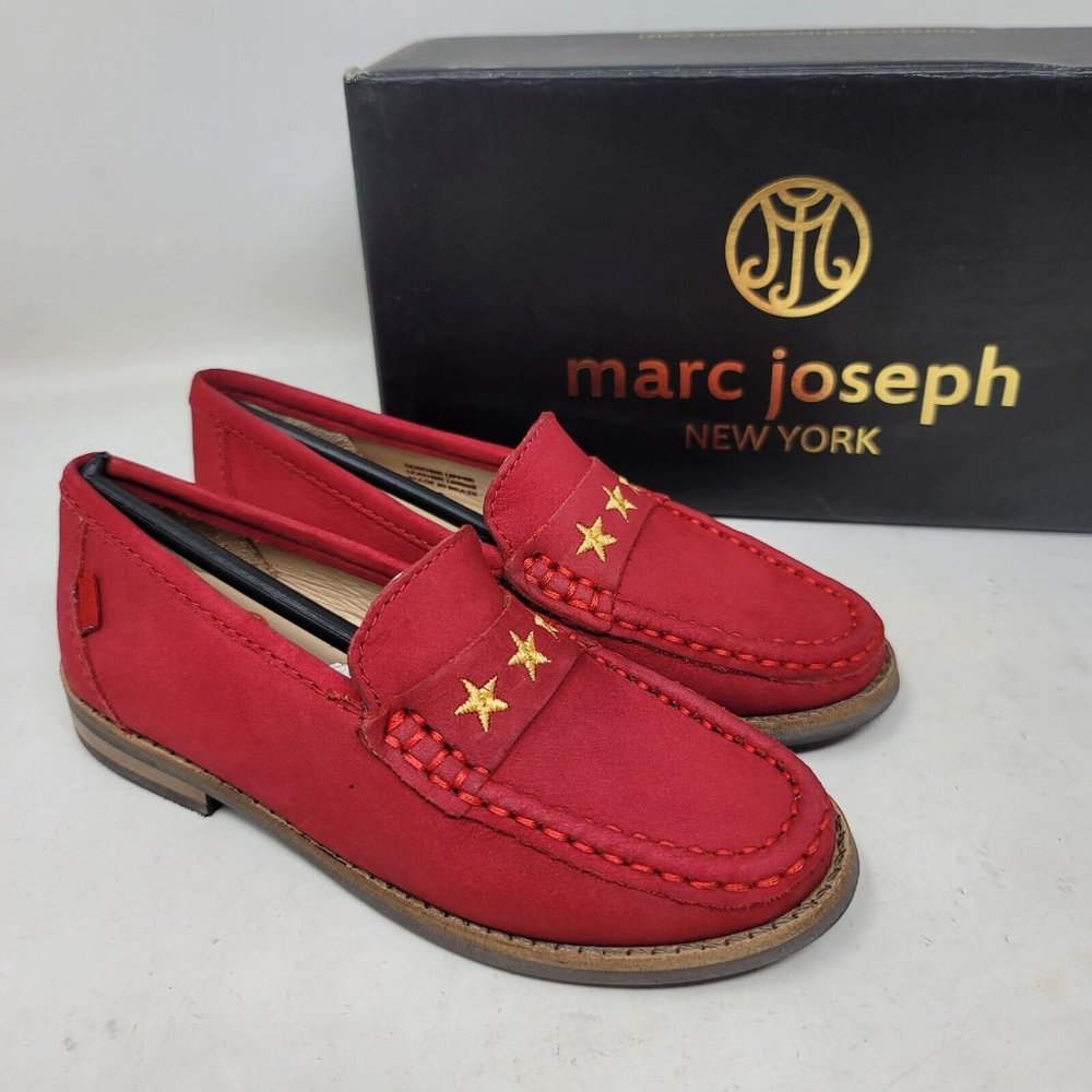 MARC JOSEPH MADISON girls Loafers Sz 11 M nubuck Red leather casual shoes